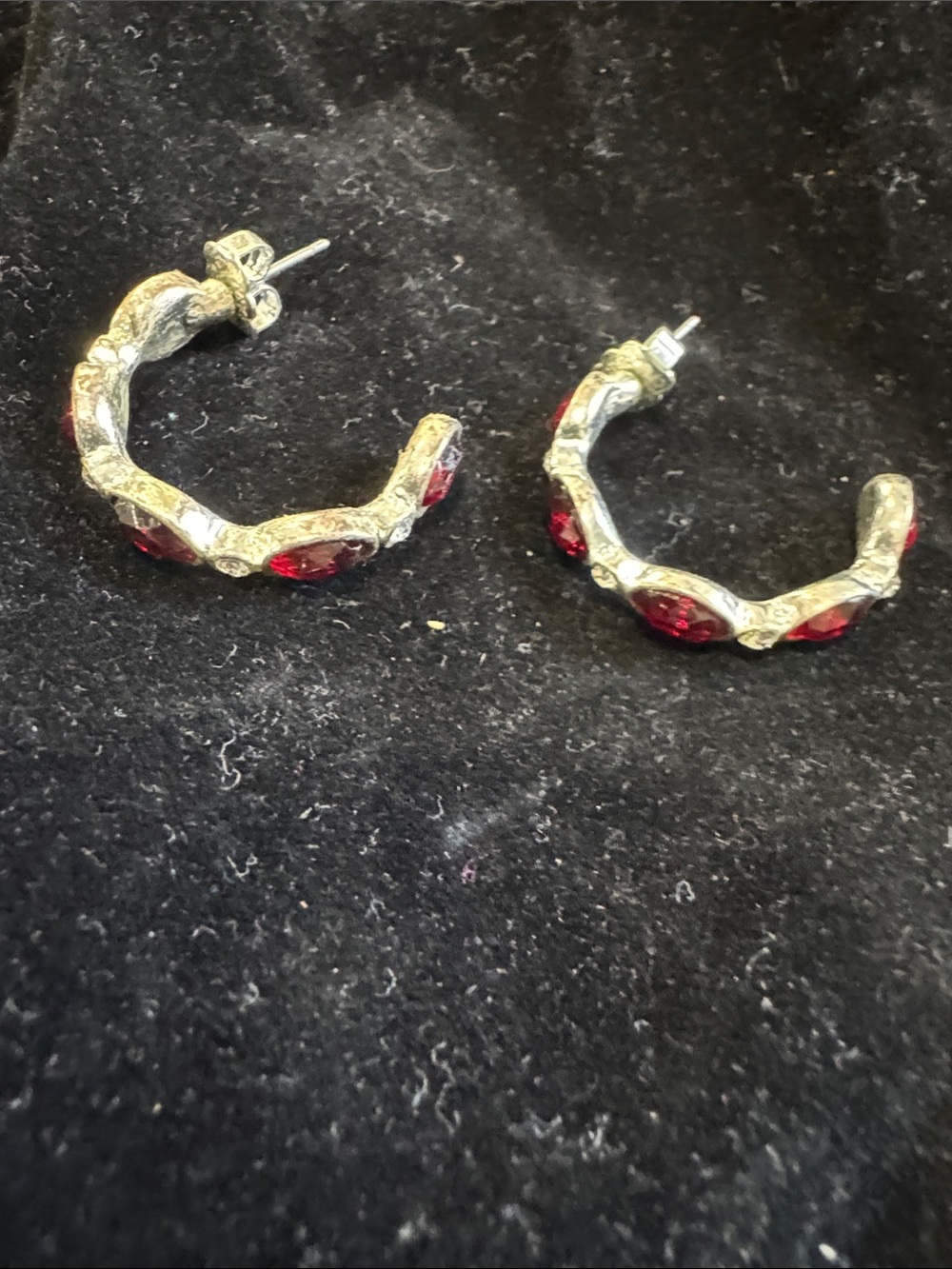 Gold-Tone Hoop Earrings with Red Gem Accents